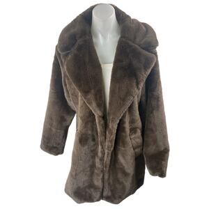 Lamarque Brown Fleece Faux Fur Long Sleeve Sweater Teddy Coat Jacket Size M